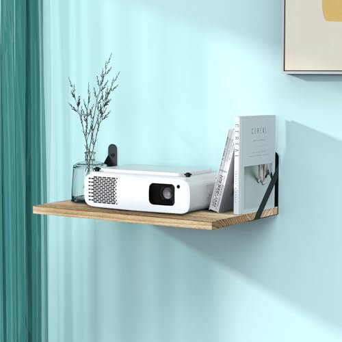 DAWASAPAT Projector Shelf, Projector Wall Mount Floating Shelf,15.7 x 9.8 Deep Shelves with Large Storage for Living Room, Kitchen, Office, Bathroom, Bedroom Router Shelf with Cable Ties-Oak 2pcs