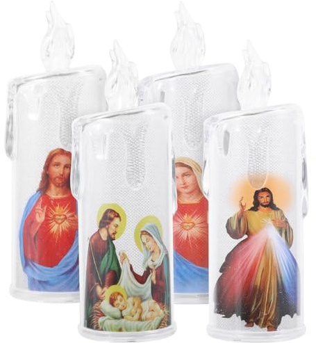 MAGICLULU 4 Candele Da Preghiera Cattolica Senza Candele Devozionali A Di Senza Senza Base Decorazioni Religiose Natalizie