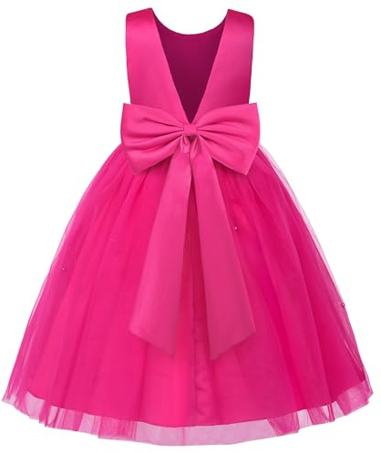 JerrisApparel Klänning blomsterflickor, bröllop, satinklänningar, prinsessa, födelsedagsfest, bal, balklänning, Rosa, 8-9 år