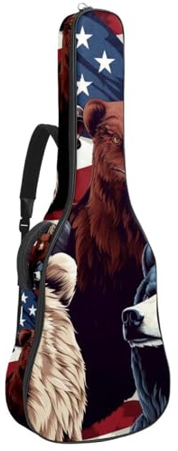 Bella custodia per chitarra acustica da 40/41/42 pollici con scomparto per accessori, bandiera americana animali, Multicolore, 42.9x16.9x4.7 in, Borsa per chitarra