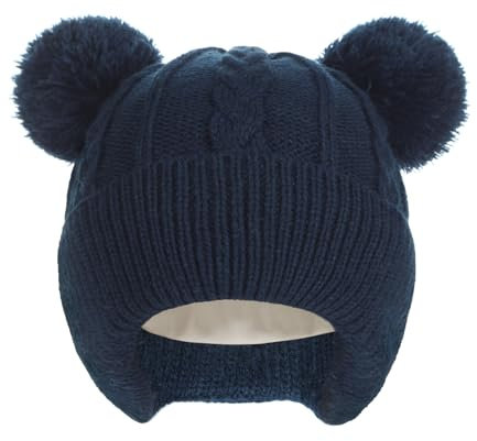Creekstone Baby Beanie Hüte Kleinkind Bommelmütze, Warm, Weiche, mit Fleece Gefüttert, Kinder-Wintermütze für Baby, Mädchen, Jungen (DE/NL/SE/PL, Alter, 2 Jahre, 6 Jahre, Marineblau)