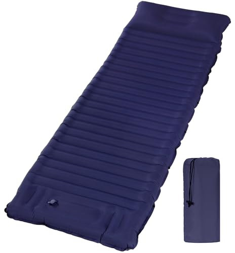 Chasyatzi Campingunterlagen zum Schlafen, Ultraleichte Aufblasbare Matratze Camping mit integriertem Kissen Fußpumpe Faltbare Isomatte Camping Zelt Rucksackreisen Wandern Reisen Marineblau
