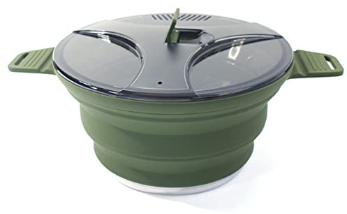 Mecerypt 1 PCS Silicone Hiking Cooking Pot Portable Picnic Pot Stainless Steel Camping Cooker,Green