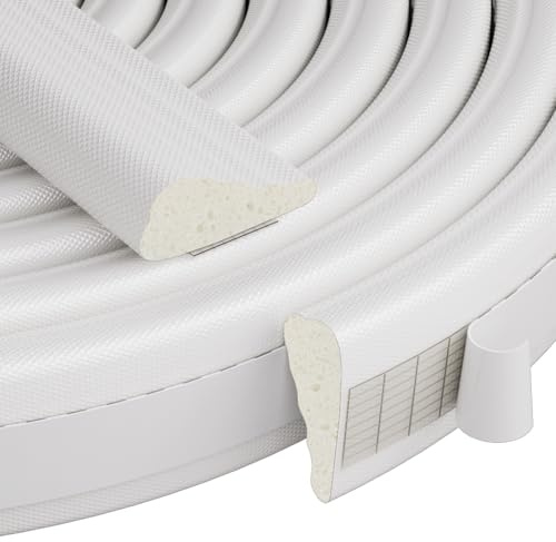 196Inch/5m Wedge Draft Excluder for Door Frame, Self Adhesive Foam, White | Fits Uneven Gaps, Blocks Draughts & Cold Air, Flexible Foam Weather Seal Strip with Anti-Collision, Insulation Tape