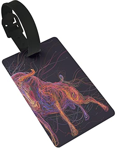 Bull Colorful Digital Art Animals 2 Stück Gepäckanhänger, Sichtschutzabdeckung ID Label Loop und Adresskarte für Reisetasche Koffer