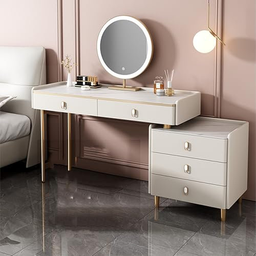 Ernqi Schminktisch Mit Beleuchtetem HD-Spiegel, 3 Beleuchtungsmodi, Schminktisch Mit Links/rechts Installierbaren Schließfach, Schminktisch Mit Stuhl Fürs Schlafzimmer (White,B_39.4IN)