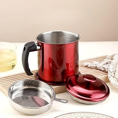 Contenedor de grasa de tocino, contenedor de grasa con colador, recipiente de aceite de acero inoxidable de 1,3 L con tapa y bandeja, filtra y almacena eficazmente aceite de cocina usado, grasa,