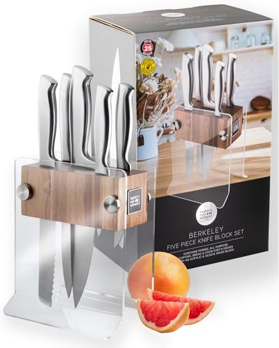 Taylors Eye Witness 6 Piece Knife Block Set – Full Metal Kitchen Knives with Stylish Acacia Wood & Acrylic Storage. Stainless Steel Precision, Durable. Includes Paring, Chef, Bread & Carving Knives