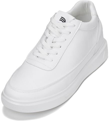 CALTO Osynliga herrskor, stigande höjd, ultralätt, snörning, sportskor, 7 cm, Vit, 42 EU