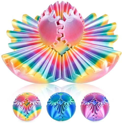 Gear Ball 3D gedrucktes Fidget Spielzeug Drehbare Zahnradkugel Stressabbau Schreibtischspielzeug Erwachsene und Kinder Geschenk für Weihnachten Wichteln (Glänzender Regenbogen, Durchmesser: 6,5 cm)