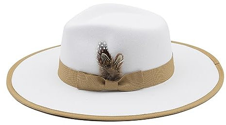 Zkydhbd Fedora-Hüte mit breiter Krempe für Damen, Kleid-Hüte für Herren, weißer Panama-Hut mit Bändern, Schleife, Fedora-Hüte, weiß, 41
