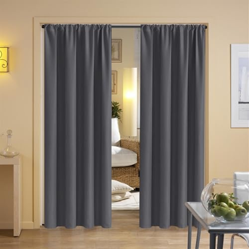 SK Studio Thermovorhang Kälteschutz Kräuselband Wohnzimmer Gardinen Blickdicht 2er Set Kälteschutz Türvorhang für Schlafzimmer, Dunkelgrau, 84x46cm