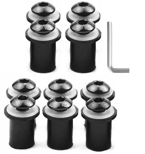 10PCS Motorcycle Windshield Bolts Screws Kit, Aluminum Motorbike Windscreen Screw Bolts Nuts Fastener Kit with Wrench, Windshield Body Mounting Bolts Nuts for Motorcycle (Black)