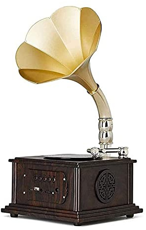 Vinyl Record Player,Wooden Gramophone Phonograph Stereo Speakers Turntable Vinyl Record Player System Retro Phonograph Shape Music Box