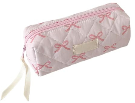 Arroopu Trousse à crayons avec nœud avec fermeture éclair - Portable - Pochette de rangement pour cosmétiques - Trousse de toilette colorée pour papeterie, articles de toilette, maquillage, voyage et