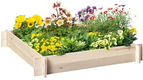 Outsunny Jardinière en Bois, Carré Potager, pour Légumes Herbes Fleurs | Design sans Fond, Facile à Assembler, en Bois Massif, Naturel