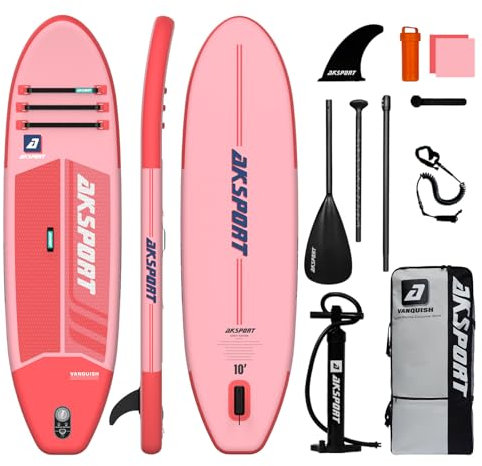 AKSPORT 10' Aufblasbares Stand Up Paddle Board, Aufblasbare SUP Board mit allem Zubehör, breites stabiles Design, rutschfestes Deck, Paddling Board für Jugendliche & Erwachsene