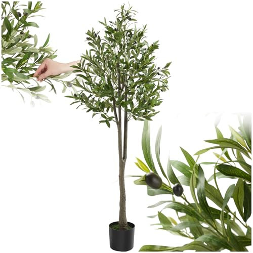 tectake® Olivo Artificial Grande con Tronco de Árbol, Hojas y Olivas Realistas, Planta Artificial Grande para Decoracion Salon, Plantas Artificiales Grandes, Plantas Decorativas - 150 cm de Alto