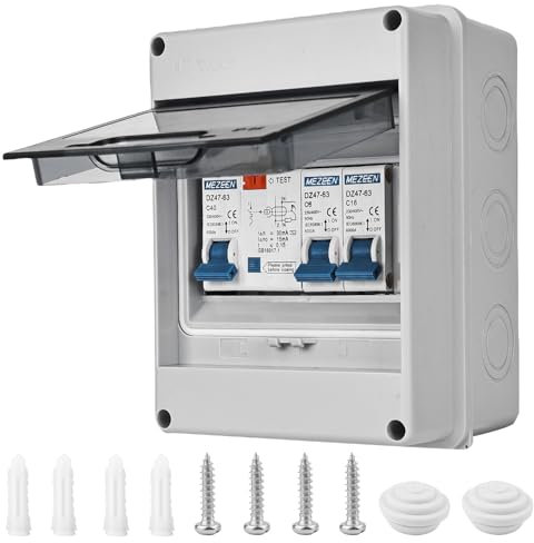 PRITOK Consumer Unit 2 Way: 2 Way Garage Consumer Unit with Assembly Tool, Plastic Leakage Circuit Breaker with Fuse Box, IP65 Waterproof Consumer for Garage, Caravan, Workshops (6A+16A)