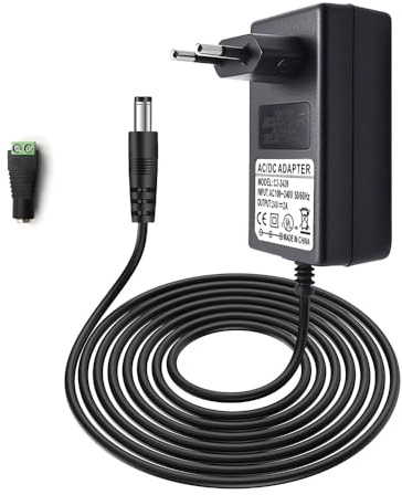 Arotelicht Fuente de alimentación LED 24V 2A AC 100-240V Transformador 48W Adaptador 5.5 x 2.1/2.5mm - Corriente constante, sin parpadeos y protección de seguridad (Sin cargador) Enchufe EU