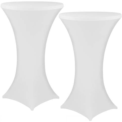 NYVI Stehtischhusse NYVIGala Weiß Ø 70-75 cm - 2er Set - Elastische Premium Stretchhussen für gängige Bistrotische & Stehtische - Dehnbarer Tischüberzug