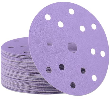 FASTPLUS 150mm Sanding Discs 40-800 Grit 15 Hole Purple Ceramic Hook & Loop | 6 Inch 50 Pack Sanding Pads for Random Orbital Sanders Car Paint Wood Metal Grinding and Material Removal