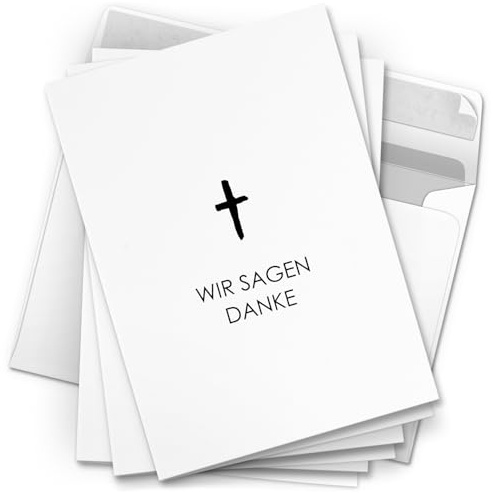 Danksagungskarten Trauer – 10 Klappkarten mit Umschlägen – Wir sagen Danke Kreuz – Trauerkarten Danksagung mit Text – Dankeskarten Trauer nach Beerdigung