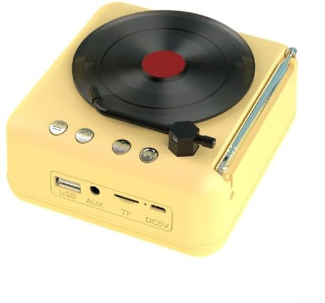 Tocadiscos con altavoz, tocadiscos, mini reproductor de vinilo, altavoz inalámbrico retro, estéreo, multifuncional, compatible con Bluetooth (amarillo)