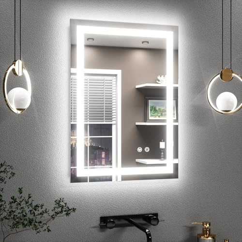 TETOTE Badspiegel mit Beleuchtung 50x70cm, Badezimmerspiegel Beleuchtet Beschlagfrei Badezimmer Wandspiegel Ohne Rahmen Bad Spiegel mit Led Touch-Schalter, 3 Lichtfarben Dimmbar Speicherfunktion