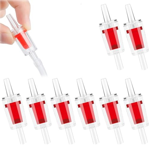 NOOYNOEO 8pcs Aquarium Check Valves, Aquarium Air Pump Check Valves, Red Clear One Way Non-Return Check Valve, AquariumAir Pump Accessories for Airline Tubing Fish Tank(4mm)