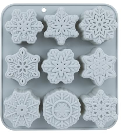 Silicone Snowflake Molds, 9 Cavity Christmas Snowflake Moulds DIY Chocolate Candy Muffin Jelly Trays Baking Mould for Xmas Holiday Baking Cake Decoration F4-9LXHMJ (Blue Grey)