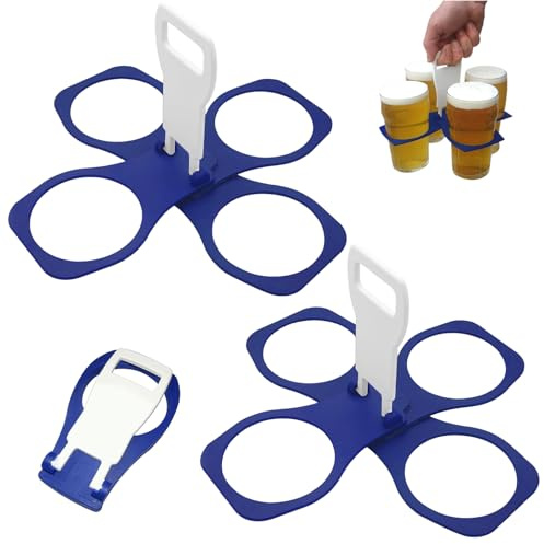 Cisyia 2 Stück Faltbarer Becherhalter, Universell Getränkehalter Klappbar | Getränketräger Stabil mit Griff Wiederverwendbar im Taschenformat für Festivals Softdrinks und Sportfans (Blau)