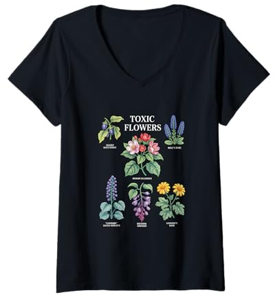 Womens Toxic Flowers Deadly Nightshade Wolfs Bane Nerium Oleander V-Neck T-Shirt