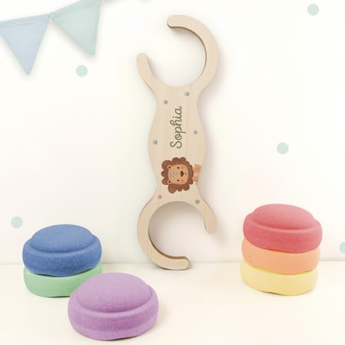 hellomini Abenteuerbrücke für Stapelstein® – personalisierbar mit Namen & Motiv – Holz Spielzeug für Kinder – Balancierbrücke für Motorik & Bewegung – Montessori Zubehör