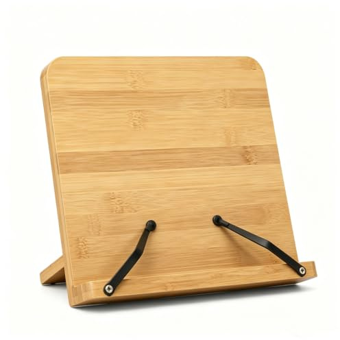 Buchständer Holz, 8-stufig Multifunktionaler Verstellbarer Leseständer | Bücher Halter & Tablet Ständer Holz Buchstützer, Augen- und Rückenschutz, Ideal für Bücher, Notizen, Tablets, Haus und Büro