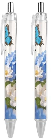 GHBNK Hydrangeas Daisies Butterflies Ballpoint Pens Retractable Ball Point Pens Black Ink 0.5mm Fine Point Smooth Writing Pen Office Supplies 2 PCS