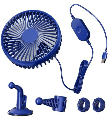 hogtnd Ventilador de escritorio giratorio de 360 grados con base de succión y montaje en silla, 3 velocidades, portátil, para coche, camión, tienda de campaña, hogar, ventilador USB para coche