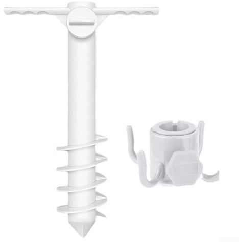 Ancora per ombrellone da spiaggia con gancio, supporto a vite in plastica per ombra esterna, portatile e, bianco (1 set)