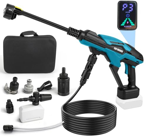 Nettoyeur haute pression sans fil compatible avec batterie Makita 18 V, pompe à eau à 3 pistons améliorée, 68 bar, nettoyeur haute pression portable sans balais avec buse 6 en 1, écran tactile