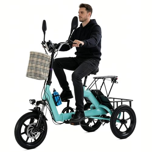 E-Bike Con Batteria Rimovibile Da 48V 10.4Ah,Triciclo Elettrico Per Adulti,Cestino Anteriore,Portapacchi Posteriore,E-Cargo Bike Pieghevole A Doppia Sospensione Blue