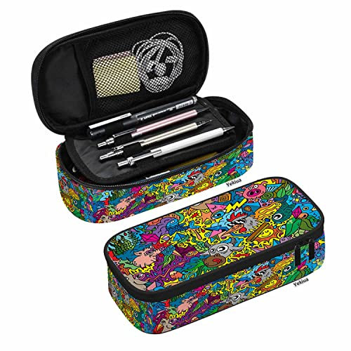 Yekiua Federmäppchen mit Tieren, niedlich, lustig, Cartoons, Comic-Buch, Schule, Uni, Büro, große Kapazität, Federmäppchen, für Teenager, Mädchen, Erwachsene, Studenten, bunt