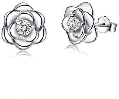 Ohrstecker Silber 925 Klein Rose Blumen mit Zirkonia Silber Gold Rosegold Ohrringe für Damen Mädchen, 1 Paar Ohrringe Silber Zierliche Knorpel Tragus Helix