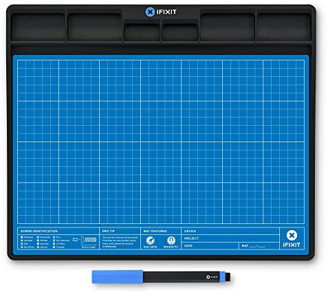 iFixit FixMat, Magnetische Arbeits-Matte mit Fächern für Schrauben & Bauteile bei Elektronik-Reparaturen, anti-statisch & beschreibbar, mit Stift