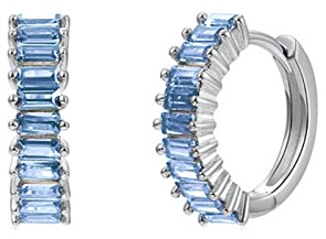 Lieson Ohrringe Damen Creolen, Mädchen Ohrringe Silber 925 Elegant Rechteckig Zirkonia Hellblau Knorpel Ohrringe Hochzeit Silber