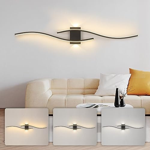 BRIMETI Lampada da Parete 100cm Interno Lungo Applique da Parete 21W 220-240V Moderne 1500lm 3000K/4000K/6000K a Tre Colori Lampada a Muro Up Down, per Soggiorno, Camera da Letto, Corridoi (Nero)