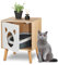 Relaxdays Katzenschrank mit Tür, HxBxT: 50x40x40 cm, Katzenklo verstecken, Schlafplatz, Katzenkommode Indoor, Natur/weiß