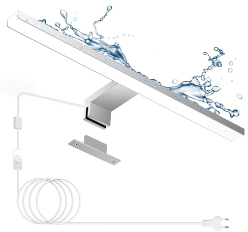 Hommie LED Spiegelleuchte Bad 40CM, 10W 6000K Neutralweiß Spiegelleuchte mit Schalter Spiegellampe Badezimmer Lampe 230V, Schrankleuchte, Schminklicht, Spiegel Beleuchtung, IP44 Wasserdicht