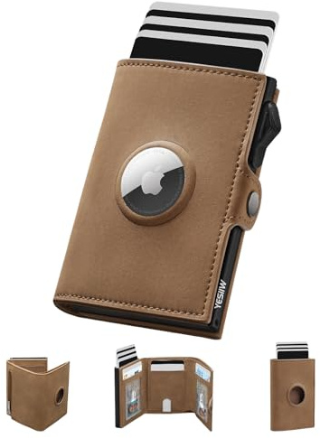 Portafoglio Uomo AirTag a Capacità Enorme con 7 Scomparti per Credit Card, Pop-up Porta Carte di Credito per 12+ Carte, Portacarte con Blocco RFID