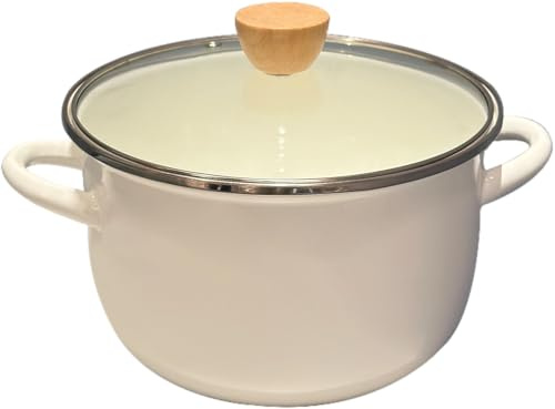 FARCADY Enamel Stockpot with Lid, 4 Quart Soup with Handle, Big Granite Cooking Pot for Stovetop, Campfire, Outdoor Stove