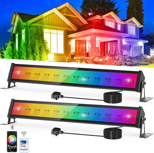 50W LED Lights Bar, NATPOW Wall Washer Light Bar Smart Colour Changing, RGB Garden Security Lighting with Remote APP Controll IP66 Led Flood Lights for Christmas Decoration Party Stage(2Packs)